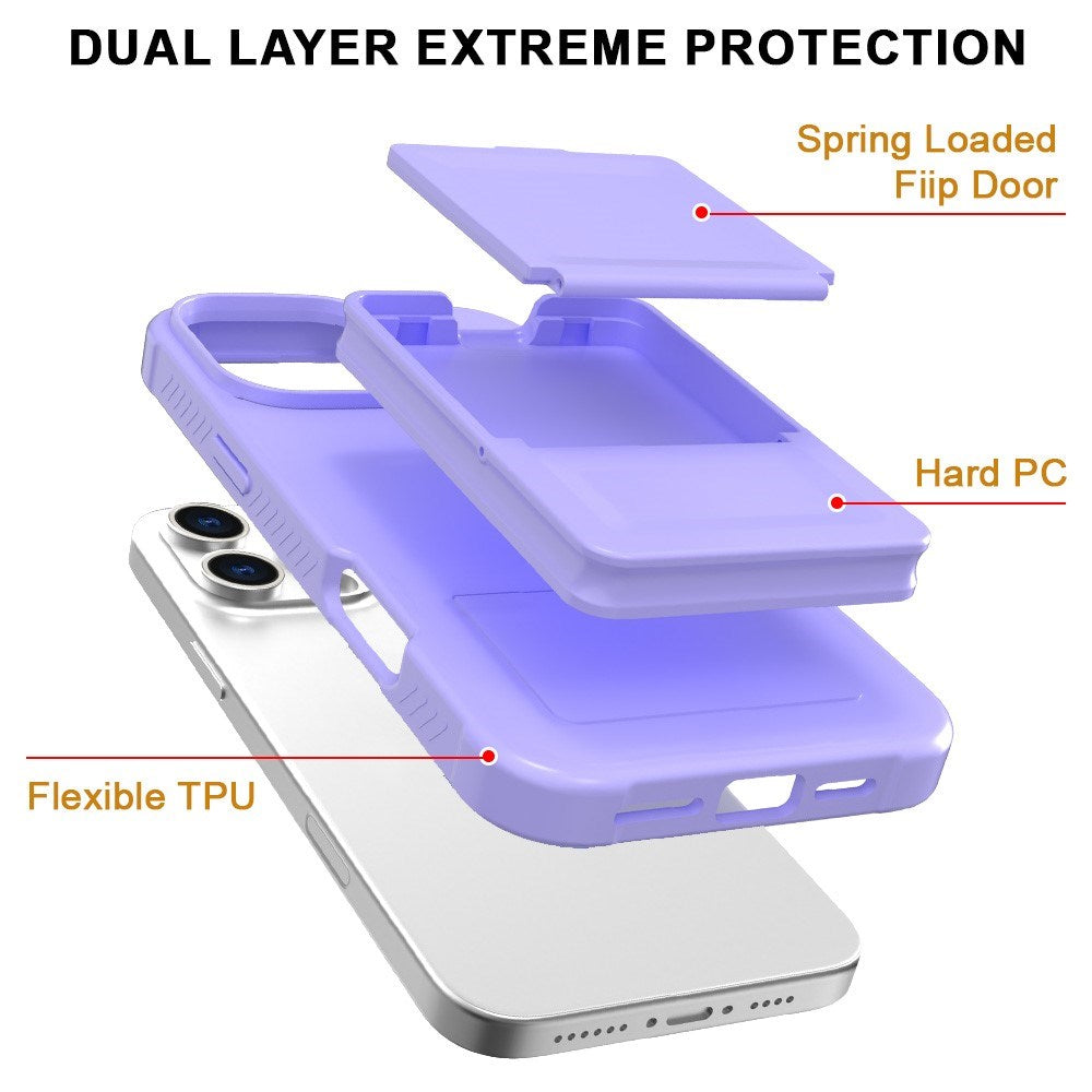 EIDERWOOD iPhone 16 Pro Fleksibelt Plastik Bagside Cover m. Kortholder & Indbygget Spejl - Lilla