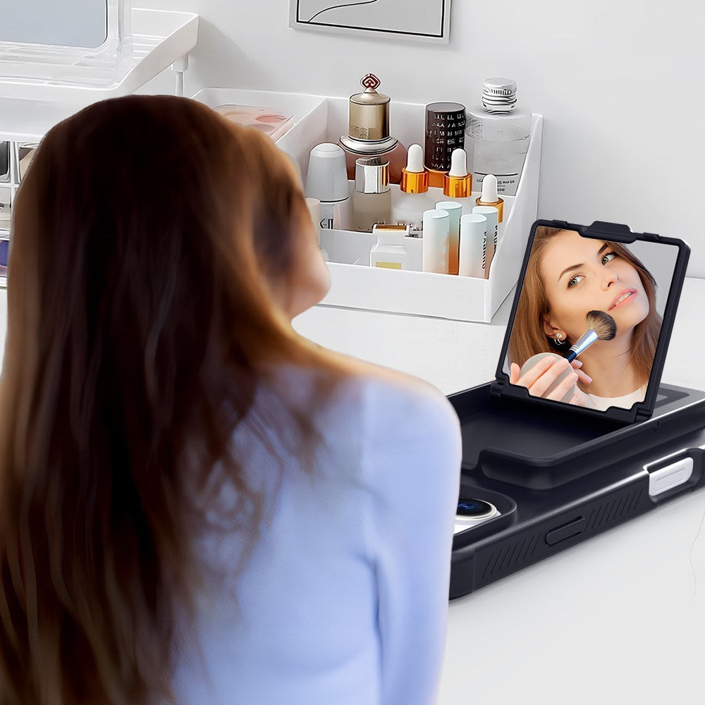 EIDERWOOD iPhone 16 Pro Fleksibelt Plastik Bagside Cover m. Kortholder & Indbygget Spejl - Sort