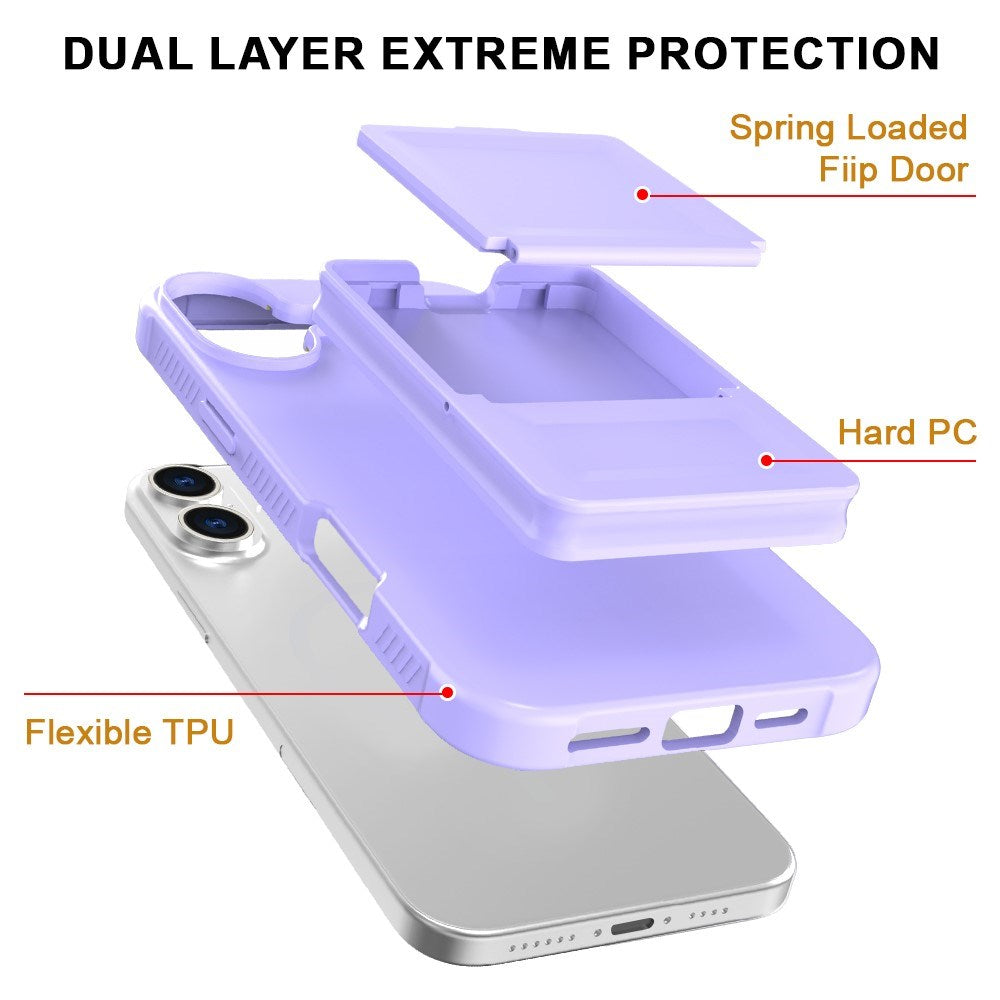 EIDERWOOD iPhone 16 Plus Fleksibelt Plastik Bagside Cover m. Kortholder & Indbygget Spejl - Lilla
