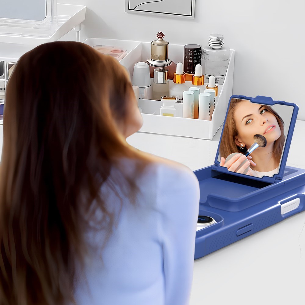 EIDERWOOD iPhone 16 Plus Fleksibelt Plastik Bagside Cover m. Kortholder & Indbygget Spejl - Blå