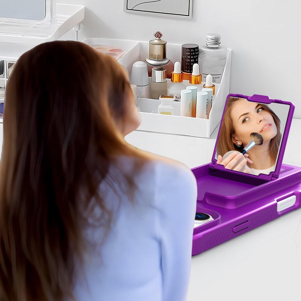 EIDERWOOD iPhone 16 Fleksibelt Plastik Bagside Cover m. Kortholder & Indbygget Spejl - Mørkelilla