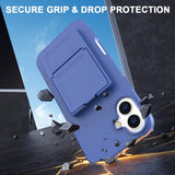 EIDERWOOD iPhone 16 Fleksibelt Plastik Bagside Cover m. Kortholder & Indbygget Spejl - Blå