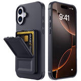 EIDERWOOD iPhone 16 Fleksibelt Plastik Bagside Cover m. Kortholder & Indbygget Spejl - Sort