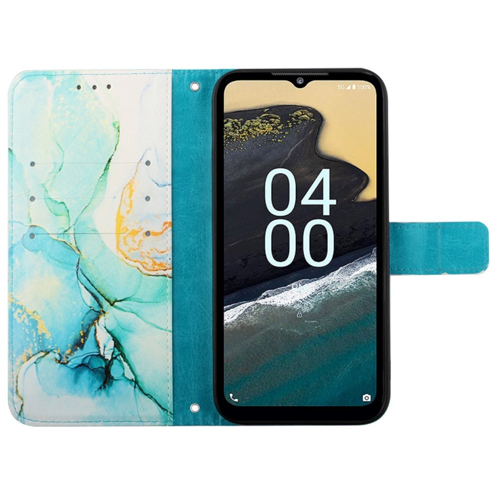 Nokia G60 Leather Flip Cover m. Lommebok - Marmor - Blå