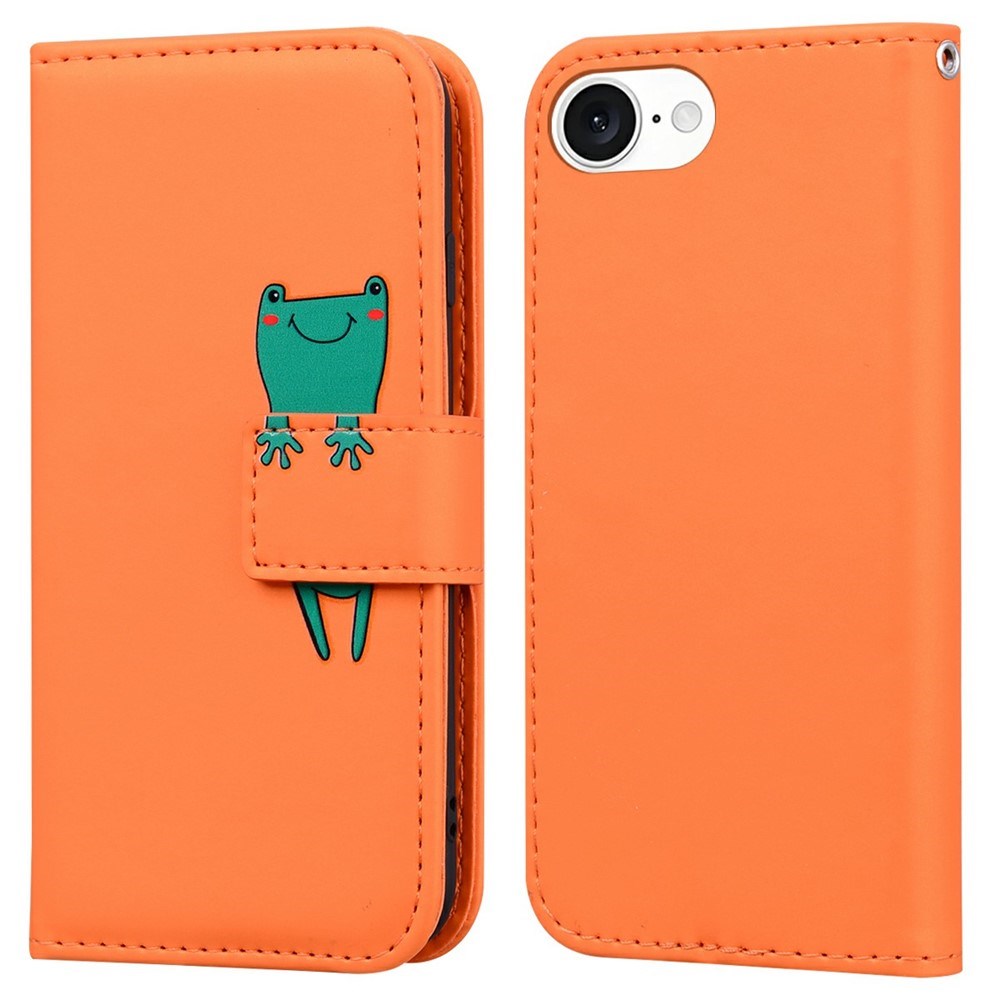 iPhone 17e / 16e Kunstlæder Flip Cover m. Figur & Ståfunktion - Orange