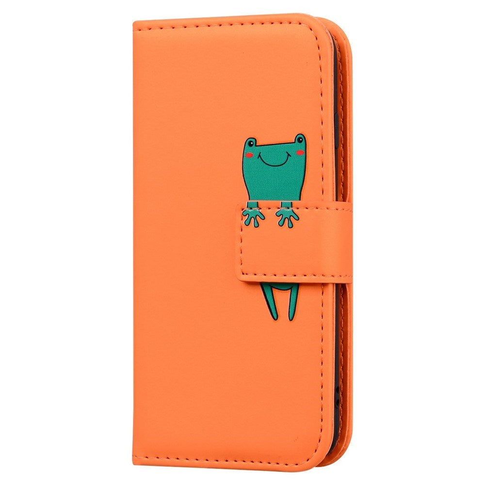 iPhone 17e / 16e Kunstlæder Flip Cover m. Figur & Ståfunktion - Orange