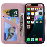 iPhone 17e / 16e Kunstlæder Flip Cover m. Figur & Ståfunktion - Lyserød
