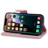 iPhone 17e / 16e Kunstlæder Flip Cover m. Figur & Ståfunktion - Lyserød