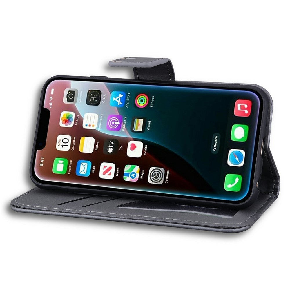 iPhone 17e / 16e Kunstlæder Flip Cover m. Figur & Ståfunktion - Grå