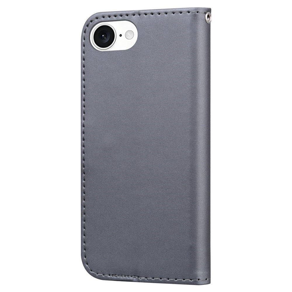 iPhone 17e / 16e Kunstlæder Flip Cover m. Figur & Ståfunktion - Grå