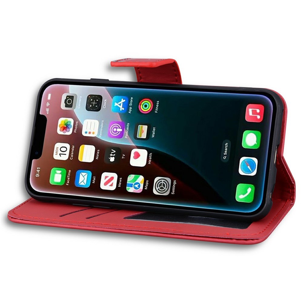 iPhone 17e / 16e Kunstlæder Flip Cover m. Figur & Ståfunktion - Rød