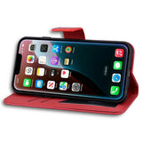 iPhone 17e / 16e Kunstlæder Flip Cover m. Figur & Ståfunktion - Rød