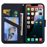 iPhone 17e / 16e Kunstlæder Flip Cover m. Figur & Ståfunktion - Sort