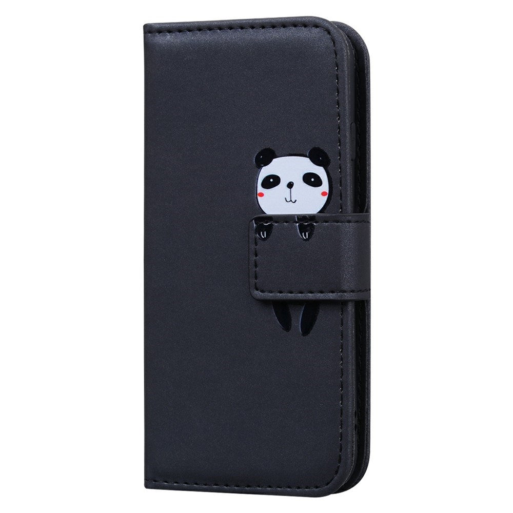 iPhone 17e / 16e Kunstlæder Flip Cover m. Figur & Ståfunktion - Sort