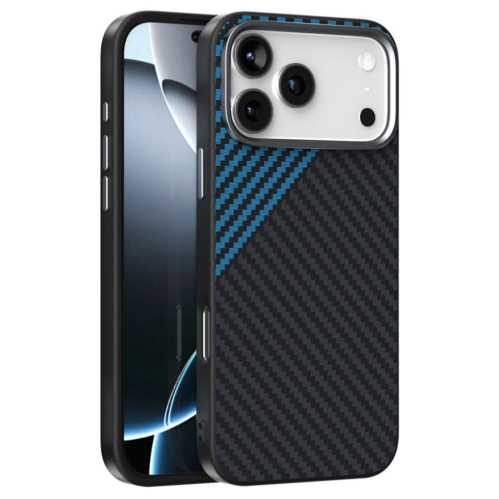 ABEEL iPhone 18 Pro / 17 Pro Hybrid Mobilcover m. Karbonfibretekstur - MagSafe Kompatibelt - Sort / Blå