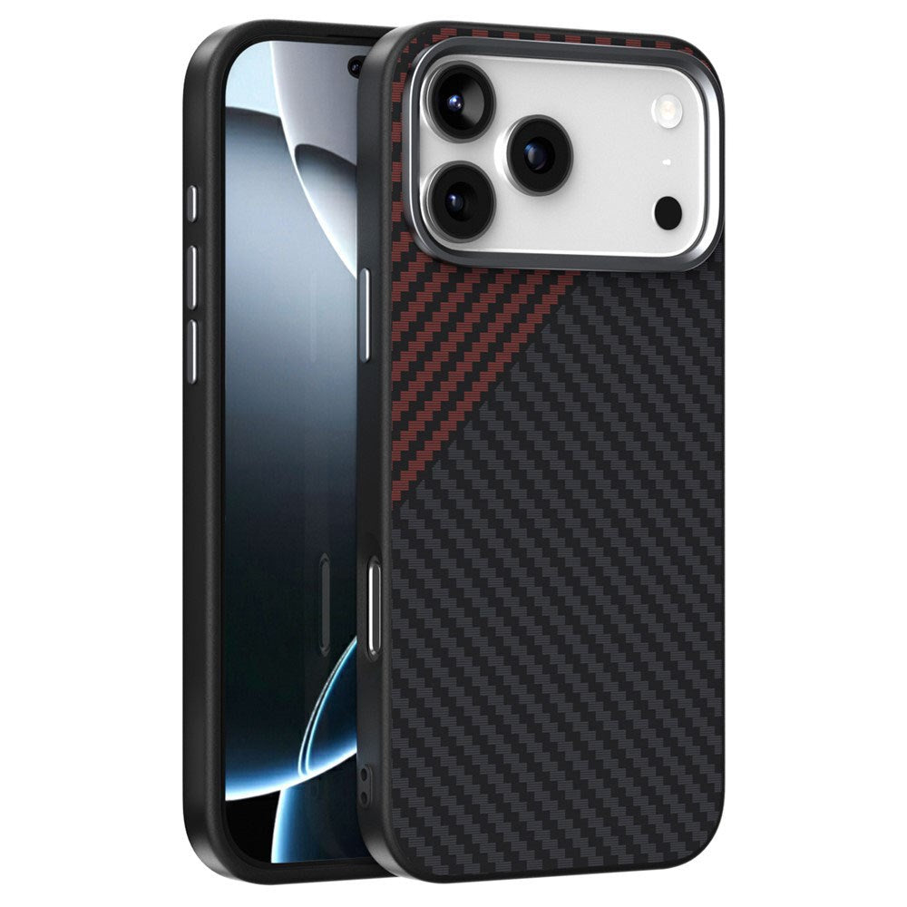ABEEL iPhone 18 Pro / 17 Pro Hybrid Mobilcover m. Karbonfibretekstur - MagSafe Kompatibelt - Sort / Rød