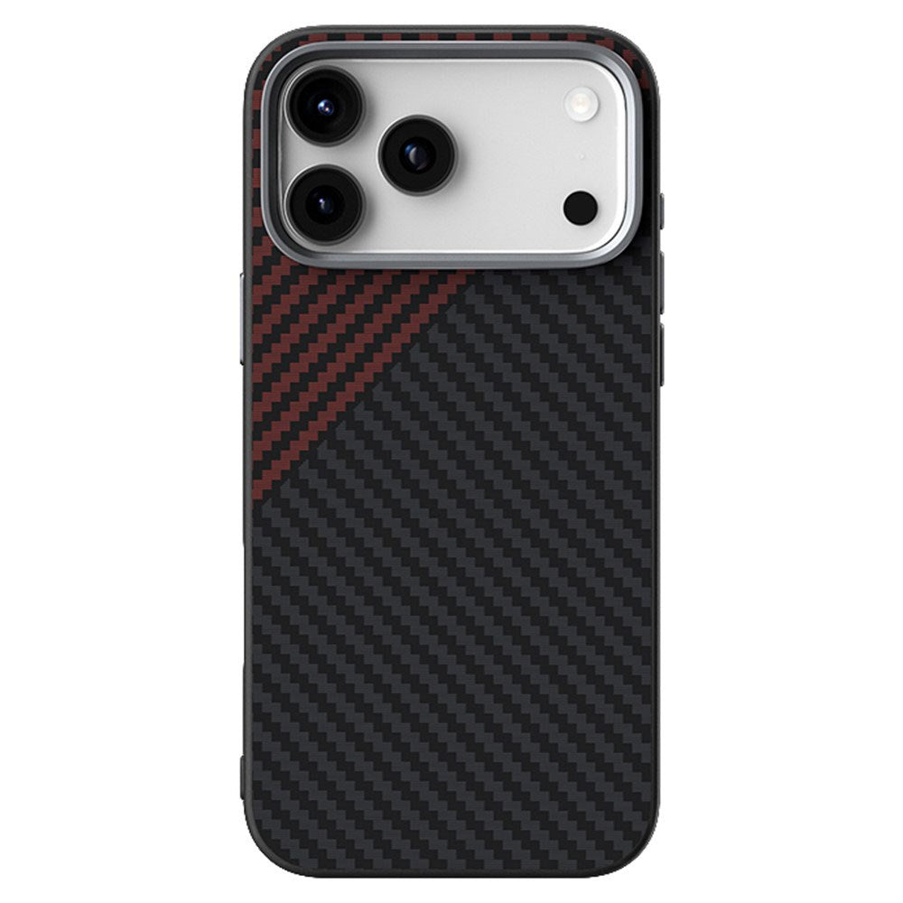 ABEEL iPhone 18 Pro / 17 Pro Hybrid Mobilcover m. Karbonfibretekstur - MagSafe Kompatibelt - Sort / Rød