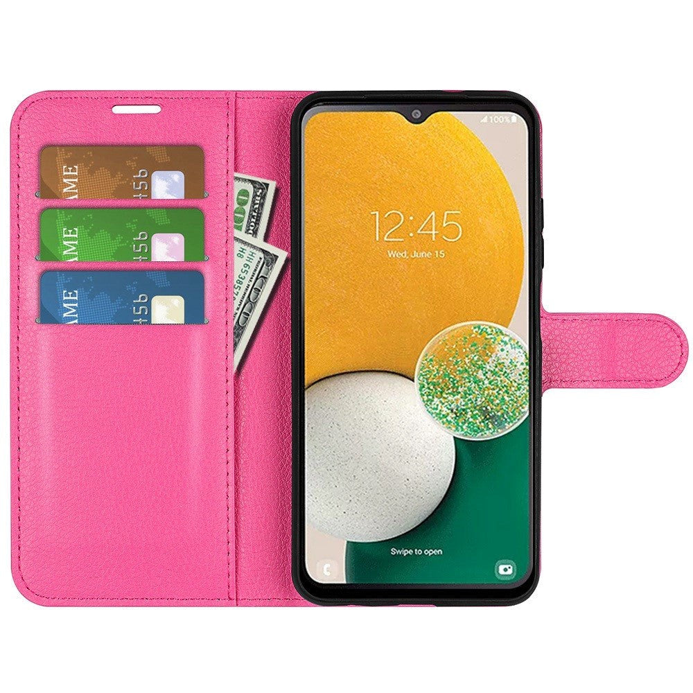 Samsung Galaxy A14 (5G) PU Litchi Leather Flip Cover m. Lommebok - Rosa