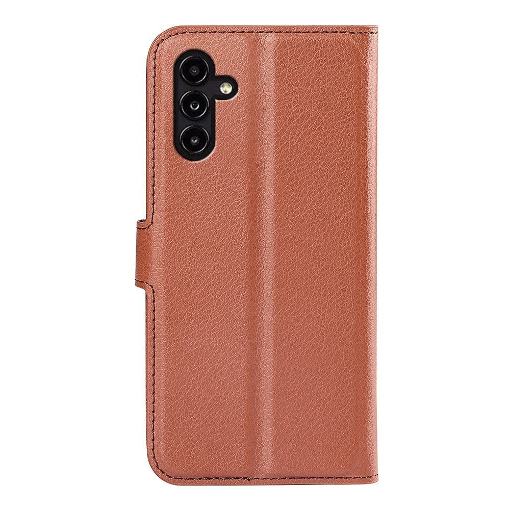 Samsung Galaxy A14 (5G) PU Litchi Leather Flip Cover m. Lommebok - Brun