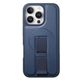 iPhone 13 Pro - Hårdt Plastik Cover m. Kunstlæder Bagside & Fingerrem - MagSafe Kompatibel - Blå