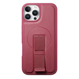 iPhone 12 / 12 Pro - Hårdt Plastik Cover m. Kunstlæder Bagside & Fingerrem - MagSafe Kompatibel - Rød