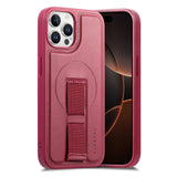 iPhone 12 / 12 Pro - Hårdt Plastik Cover m. Kunstlæder Bagside & Fingerrem - MagSafe Kompatibel - Rød