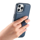 iPhone 12 / 12 Pro - Hårdt Plastik Cover m. Kunstlæder Bagside & Fingerrem - MagSafe Kompatibel - Blå