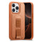 iPhone 14 Pro - Hårdt Plastik Cover m. Kunstlæder Bagside & Fingerrem - MagSafe Kompatibel - Brun