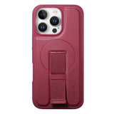 iPhone 14 Pro - Hårdt Plastik Cover m. Kunstlæder Bagside & Fingerrem - MagSafe Kompatibel - Rød