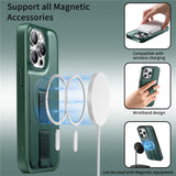 iPhone 15 Pro - Hårdt Plastik Cover m. Kunstlæder Bagside & Fingerrem - MagSafe Kompatibel - Grøn