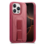 iPhone 15 Pro - Hårdt Plastik Cover m. Kunstlæder Bagside & Fingerrem - MagSafe Kompatibel - Rød