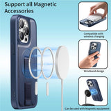 iPhone 15 Pro - Hårdt Plastik Cover m. Kunstlæder Bagside & Fingerrem - MagSafe Kompatibel - Blå