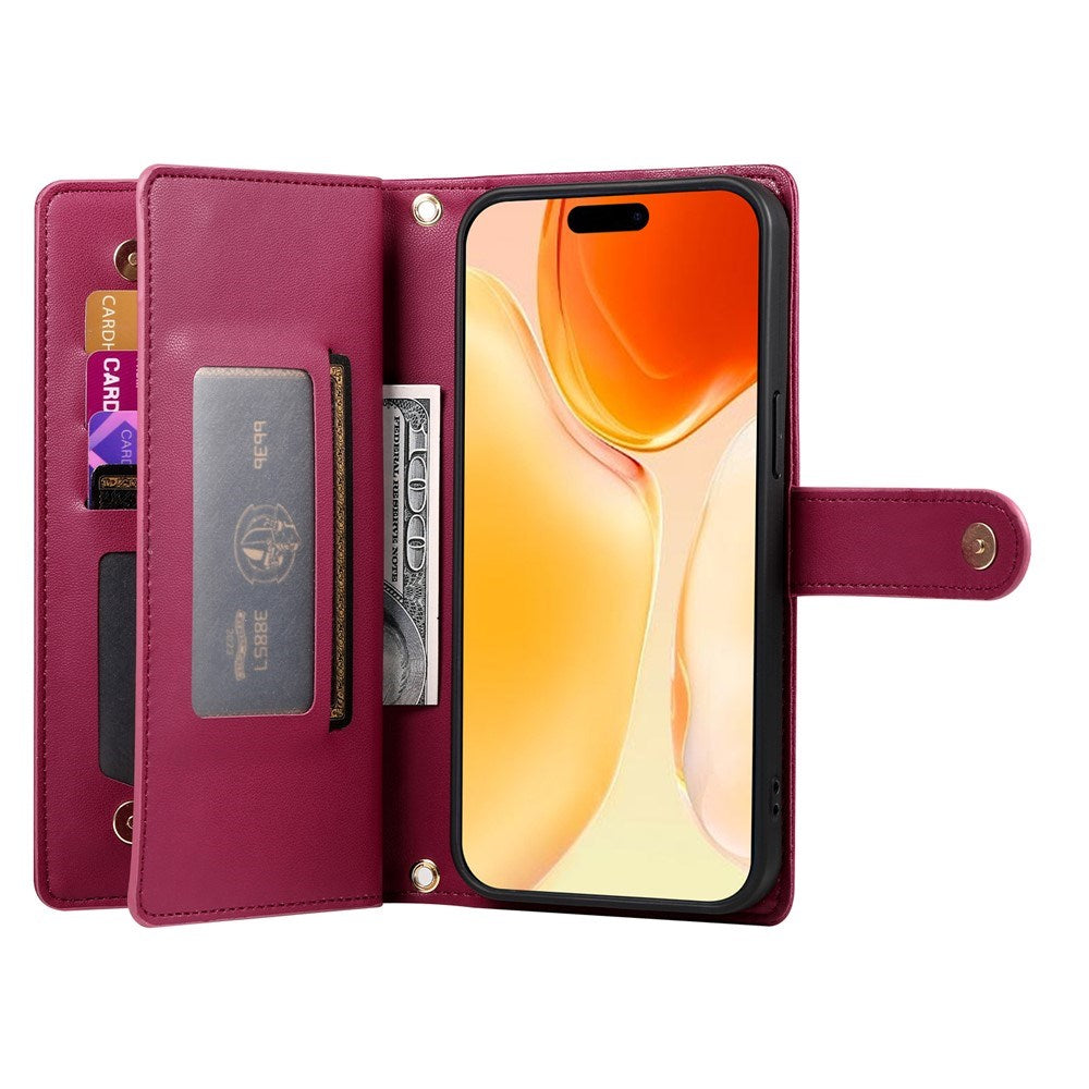 EIDERWOOD iPhone 17 Flip Cover - Indbygget Kortholder & Lynlåslomme & Strop - Red