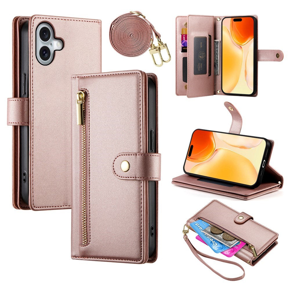 EIDERWOOD iPhone 17 Flip Cover - Indbygget Kortholder & Lynlåslomme & Strop - Rose Gold