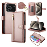 EIDERWOOD iPhone 17 Pro Flip Cover - Indbygget Kortholder & Lynlåslomme & Strop - Rose Gold