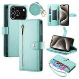 EIDERWOOD iPhone 17 Pro Flip Cover - Indbygget Kortholder & Lynlåslomme & Strop - Turkis