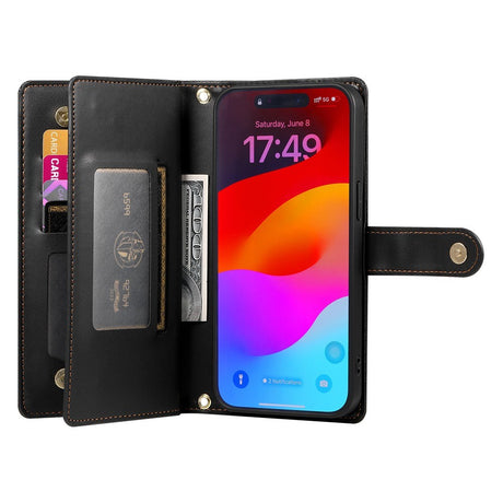 EIDERWOOD iPhone 17 Pro Flip Cover - Indbygget Kortholder & Lynlåslomme & Strop - Sort