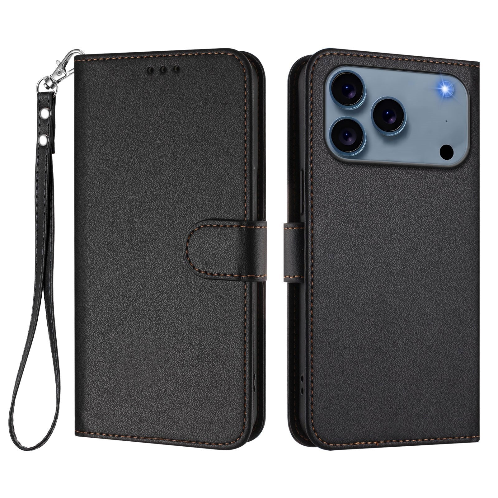 iPhone 18 Pro Max / 17 Pro Max EIDERWOOD Kunstlæder Flip Cover m. Strop & Ståfunktion - Sort