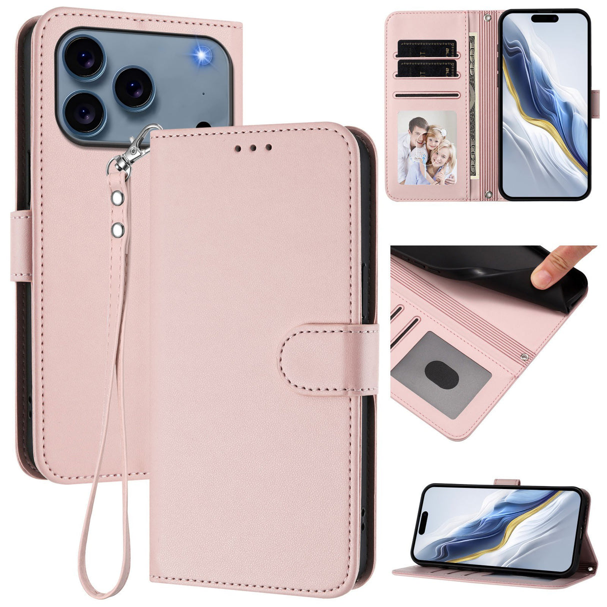 iPhone 18 Pro Max / 17 Pro Max EIDERWOOD Kunstlæder Flip Cover m. Strop & Ståfunktion - Lyserød