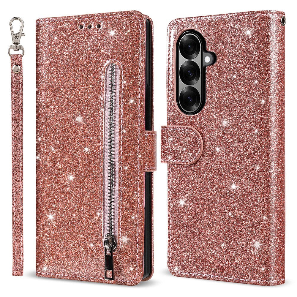 Samsung Galaxy Z Fold7 - EIDERWOOD Glitter Flip Cover m. Pung - Rose Gold