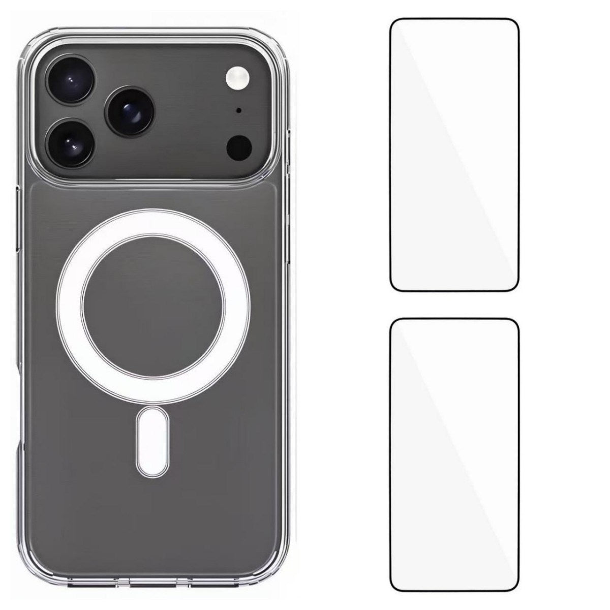 iPhone 17 Pro Hybrid Mobil Cover - inkl. 2 x Skærmbeskyttelsesglas - MagSafe Kompatibel - Gennemsigtig / Hvid