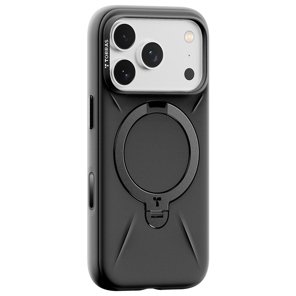 iPhone 17 Pro Max - TORRAS Ostand Spin Silikone Cover m. Kickstand - MagSafe Kompatibel - Sort
