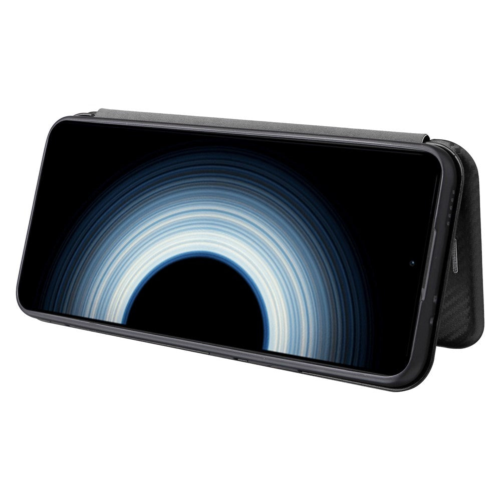 Xiaomi 12T / 12T Pro Carbon Fiber Fleksibelt Plastik Flip Cover - Sort