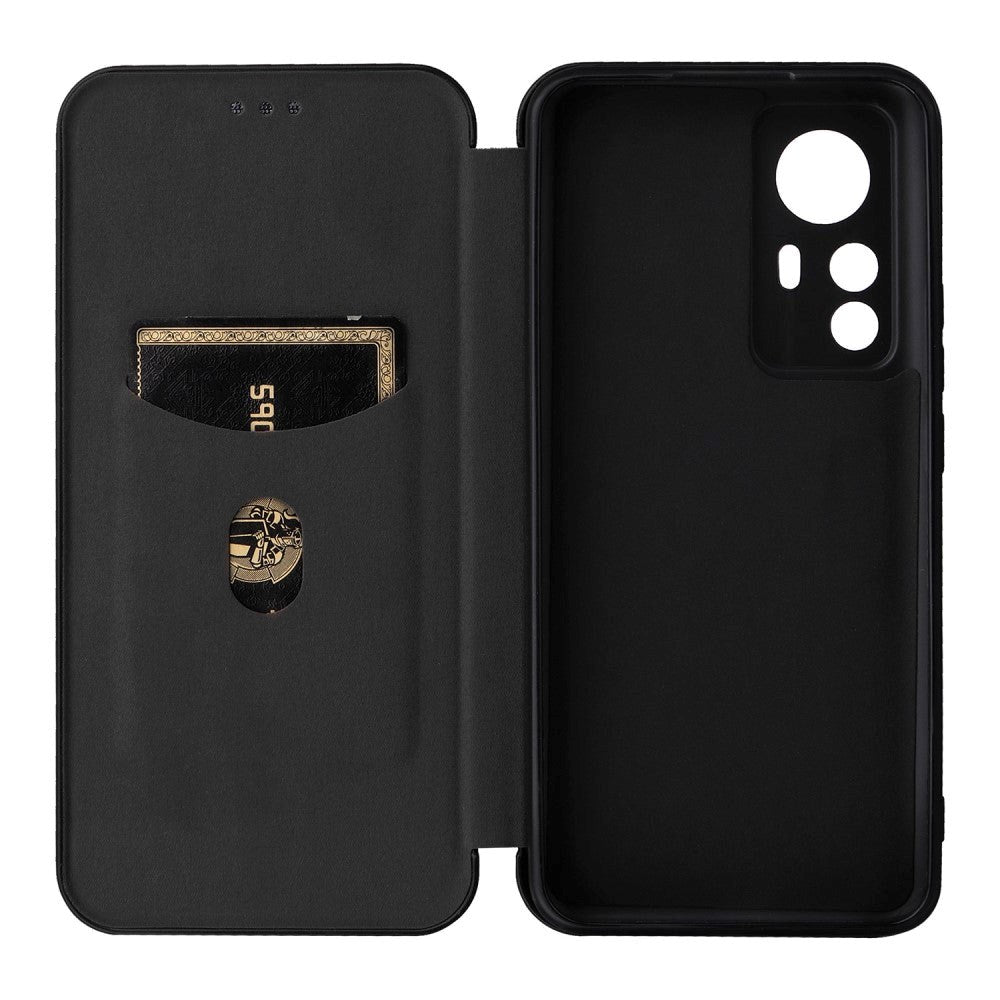 Xiaomi 12T / 12T Pro Carbon Fiber Fleksibelt Plastik Flip Cover - Sort