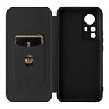Xiaomi 12T / 12T Pro Carbon Fiber Fleksibelt Plastik Flip Cover - Sort