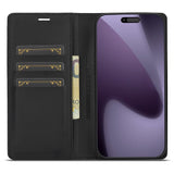 LC.IMEEKE iPhone 18 Pro / 17 Pro Kunstlæder Flip Cover m. Kortholder & Ståfunktion - Sort / Rød Horisontal Stribe