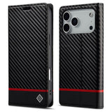 LC.IMEEKE iPhone 18 Pro Max / 17 Pro Max Kunstlæder Flip Cover m. Kortholder & Ståfunktion - Sort / Rød Horisontal Stribe