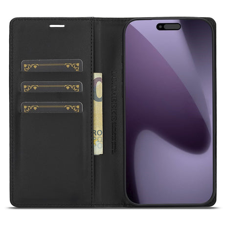 LC.IMEEKE iPhone 18 Pro Max / 17 Pro Max Kunstlæder Flip Cover m. Kortholder & Ståfunktion - Sort / Rød Vertikal Stribe