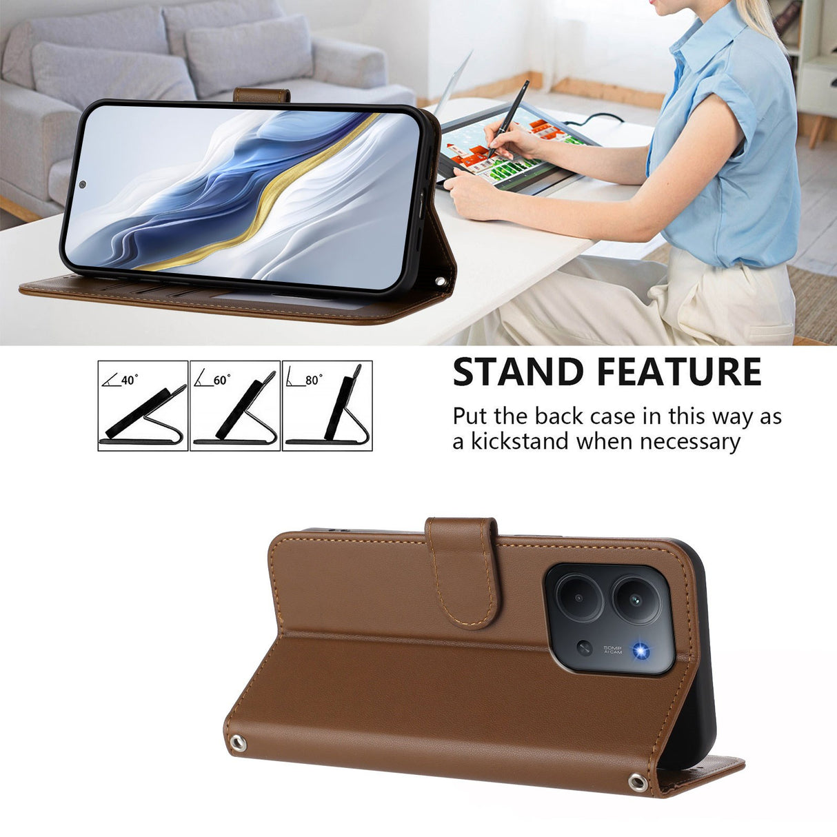 Xiaomi Redmi 15C (5G) / (4G) EIDERWOOD Flipcover m. Indbygget Kortholder & Ståfunktion - Brun