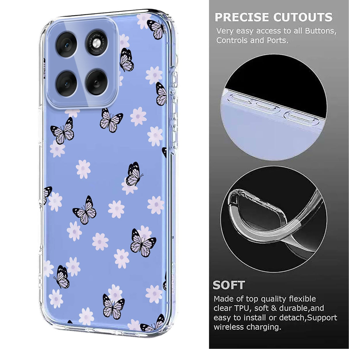 EIDERWOOD Motorola Moto G56 Fleksibelt Plastik Mobil Cover m. Blomstermotiv - Gennemsigtig / Sommerfugle